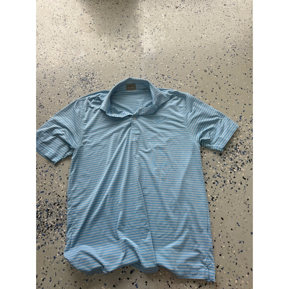 Fennec‎ Striped Golf Polo Shirt Short Sleeve Athletic Blue White Mens M